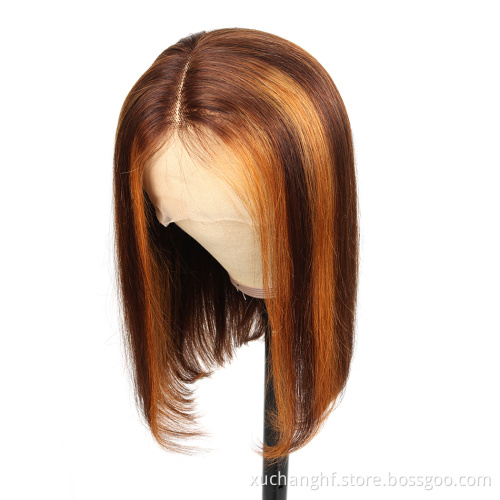 Short Bob Ombre 4/27 Color 13*4 Lace Front Wig Piano Color Human Hair Wigs Brazilian Remy Hair Pre-Plucked Wigs